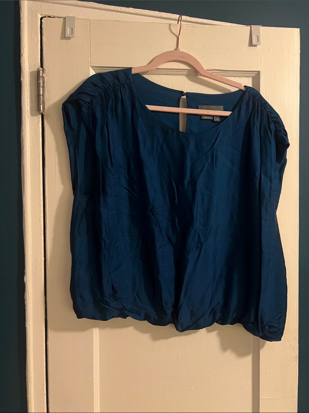 Anthropologie Teal Short-Sleeve Blouson Top
